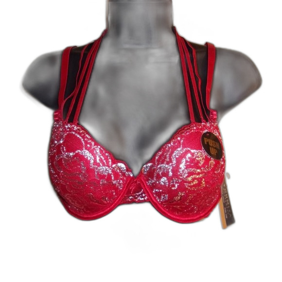 Youmita 36C Chili Pepper Metallic Lace Strappy Bra & Large Hipster NWT - Picture 5 of 10